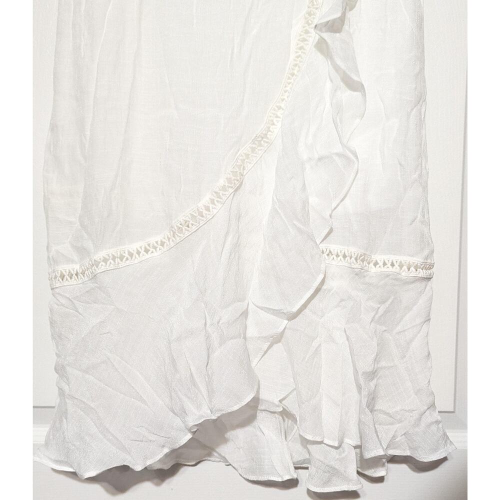 BCX Skirt Size Medium Off White Gauze Ruffle Faux Wrap Boho Summer Lined Midi - Picture 8 of 10